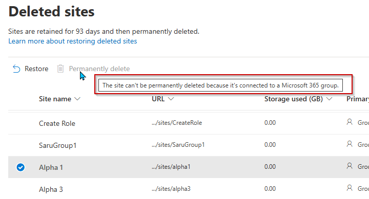 Fix Permanently Deleting a SharePoint Site is Greyed Out Error